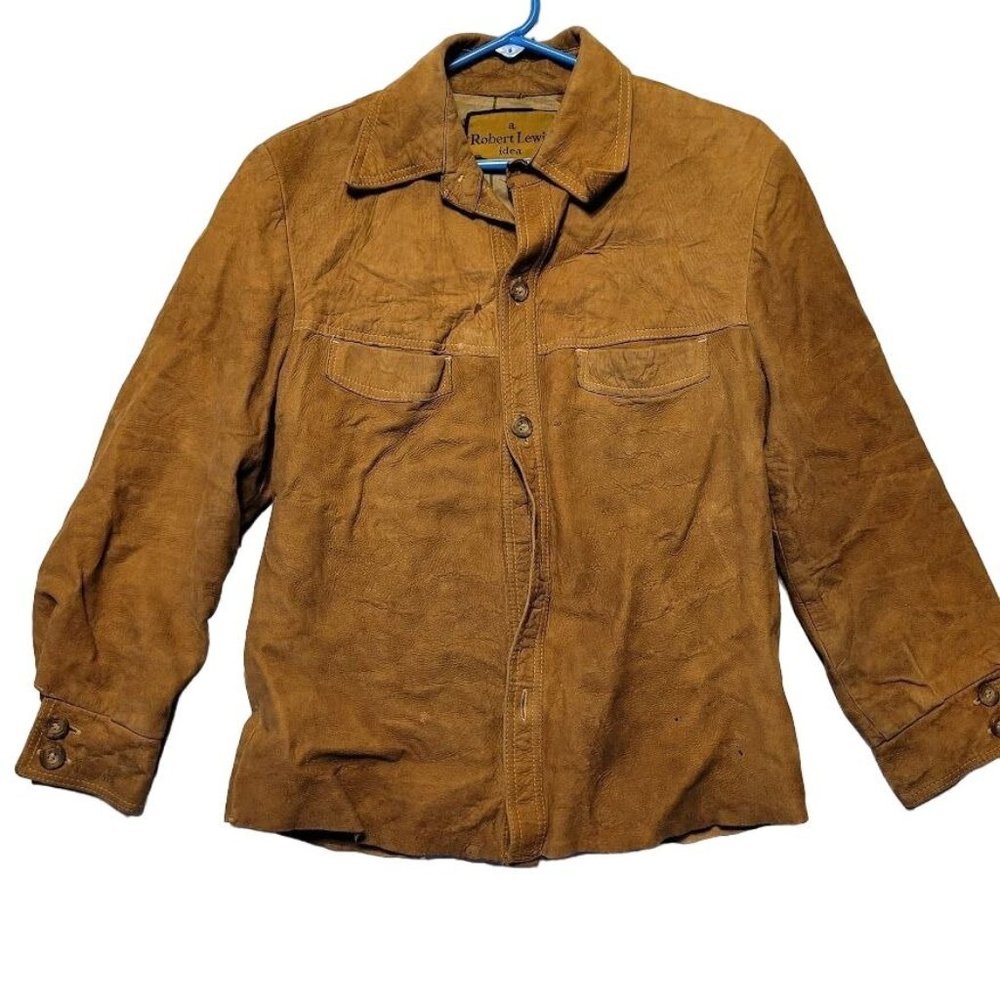 Vintage Robert Lewis Idea Heavy Leather Jacket Tan Distressed Men's Size 40